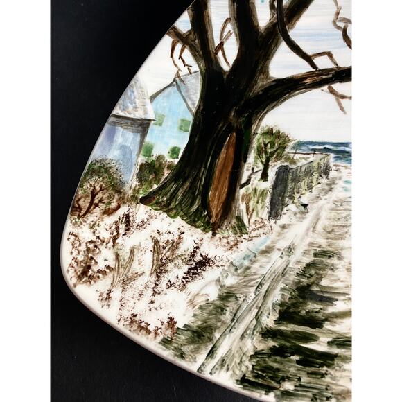 Coastal Winter Scene Hand Painted Large Trinket Dish | Triangular Footed - Picture 4 of 8